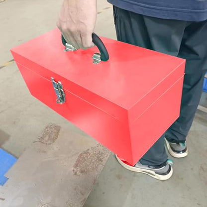16" Small Tool Box Mini Toolbox Small Metal Tool Box with Latch Closure for Basic Tool Kits or Craft Storage - color: Red