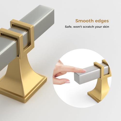 Haliwu 6 Pack 5 Inch Brushed Nickel and Gold Cabinet Pulls Silver Drawer Handles Square 2 Tone Hardware for Kitchen Cupboard - color: Brushed Nickel and Matte Gold, size: 128mm(5 inch)