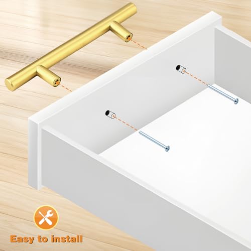 Probrico 5 Pack 3-1/2 Inch Center-to-Center Kitchen Cabinet Pulls T Bar Gold Cabinet Handles Modern Drawer Hardware Dresser Pulls, 6 Inch Total Length - color: Gold, size: Hole Center 3-1/2"