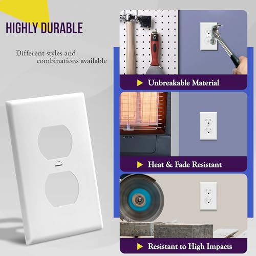Enerlites 8821-W Duplex Receptacle Outlet Wall Plate, Standard Size 1-Gang, Polycarbonate Thermoplastic, White - color: White, size: Standard Size