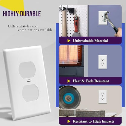 Enerlites 8821-W Duplex Receptacle Outlet Wall Plate, Standard Size 1-Gang, Polycarbonate Thermoplastic, White - color: White, size: Standard Size