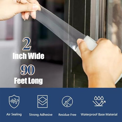 Breliter Heavy Duty Window Weather Sealing Tape - Transparent Window Tape for Winter and AC Insulation, No Mess Winter Window Seal Kit - 2 Inch Wide 90 FT Long - size: 2IN x 90FT