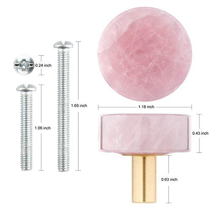 mookaitedecor Set of 2 Rose Quartz Drawer Knobs with Screws, Crystal Stone Pull Handles for Dresser Wardrobe Kitchen Decorative