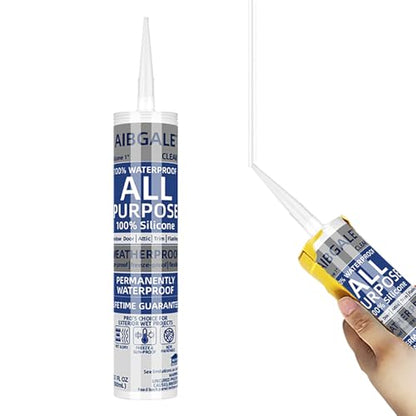 Clear Silicone Sealant, All-Purpose 100% Waterproof Silicone Caulk, Adhesive Caulking Tool for Indoor & Outdoor Windows, Aquarium, Bathroom Auto Leak Seal, 10.1 oz Cartridge, 1 Packs (1)