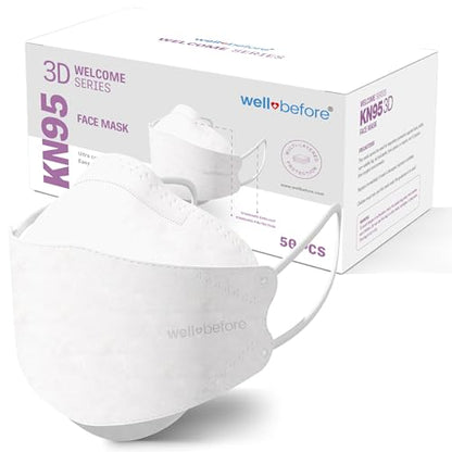 Well Before Welcome Series 3D KN95 Face Mask, Regular, Pack of 50 - color: White