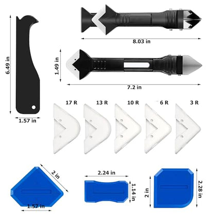 Caulk Gun, Caulking Tool Kit and Caulk Remover,Sealant Finishing Tool Grout Scraper,Great Silicone Gun Tools for 10oz Caulk tubes, Trigger Comfort Grip and Iron Smooth Rod 8:1 Thrust Ratio