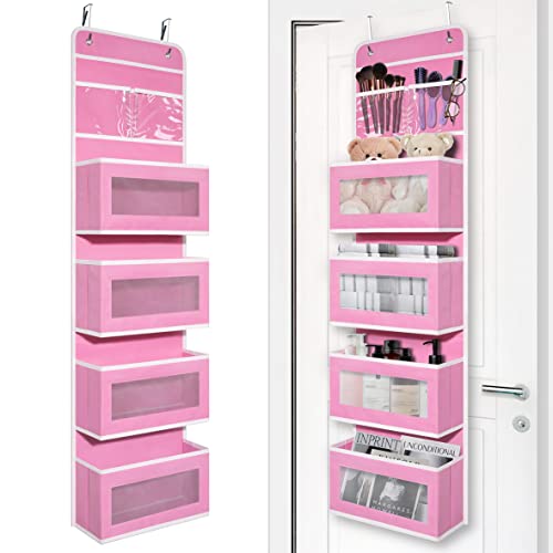 Giraffe Creation Over Door Organizer with 4 Large Capacity Pockets, Hanging Organizer Storage for Closet Bathroom Nursery Bedroom Dorm, Toys Cosmetics Sundries and Baby Essentials, Pink - color: Pink