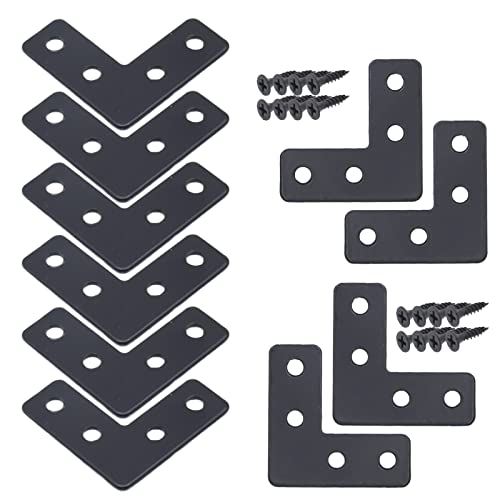 20pcs 1.6 x1.6inch Black L Flat Shape Braces Corner Bracket, 40x40 mm Decorative Corner Brackets Mending Plate, Cold Rolled Steel 90 Dgree Angle Bracket for Wood Furniture Fixing - size: Black 40x40 mm