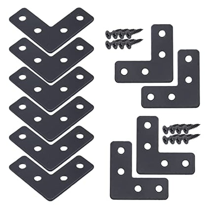 20pcs 1.6 x1.6inch Black L Flat Shape Braces Corner Bracket, 40x40 mm Decorative Corner Brackets Mending Plate, Cold Rolled Steel 90 Dgree Angle Bracket for Wood Furniture Fixing - size: Black 40x40 mm