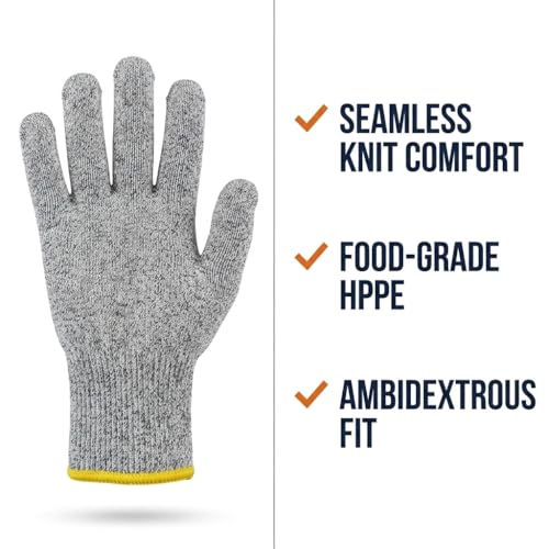 ASG Premium ANSI A5 Cut Resistant Gloves, Food Grade HPPE, Mandoline & Oyster Shucking, Kitchen Safety Gloves for Chefs - size: Small