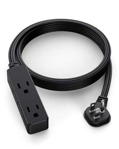 Flat Plug Extension Cord with 3 Outlets - 10Ft Low Profile Indoor 3 Prong Grounded Power Strip for Home Office & Travel - 16 AWG 13A/1625W, Black - color: BLACK, size: 10 Feet