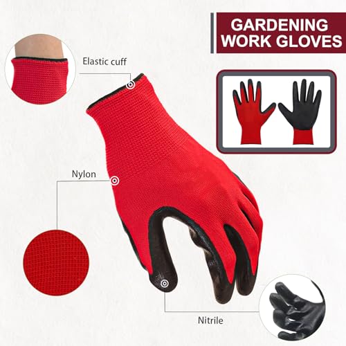YOUKE OLA 480 Pair Gardening Gloves for Men Women, Breathable Rubber Coated Garden Gloves Working Gloves for Gardening, Construction (Black, Red, Blue)