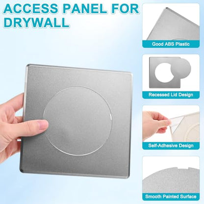 M METERXITY 1-Pack Access Panel for Drywall, 4x4 Inch Plastic Self Adhesive Wall Hole Cover Access Doors for Wiring Cable/Ceiling, Removable Plumbing Wall Panel [Grey, Round] - color: Gray