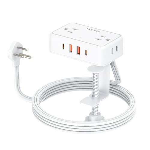 HOPOW Desk Clamp Power Strip, Desktop Mount Charging Station with 4 Outlets 4 USB Ports (2 USB C), 10Ft Under Desk Power Strip, Fits 2.75" Tabletop Edge, Extension Cord for Home Office, White - color: White, size: 10 Ft(with Clamp)