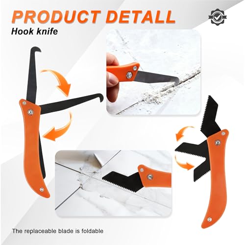 23 Pack Grout Removal Tool Kit, 2 Tile Grout Saws with 6 Extra Blades, 2 Hand Grout Saw with 5 Cleaning Sawtooth Blades, Hook Knife, for Bath Shower Floor Tile Grout Cleaning Caulk Remover