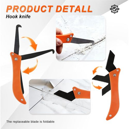 23 Pack Grout Removal Tool Kit, 2 Tile Grout Saws with 6 Extra Blades, 2 Hand Grout Saw with 5 Cleaning Sawtooth Blades, Hook Knife, for Bath Shower Floor Tile Grout Cleaning Caulk Remover