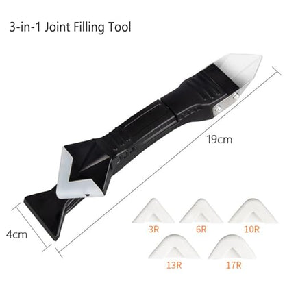 Multifunctional 3-in-1 Silicone Caulking Tool kit - The Ultimate Tile Joint Treatment Tool for Cleaning, Leveling, Seam Pressing, Shaping and Edge Finishing (Plastic Scouring Blade) - color: Black
