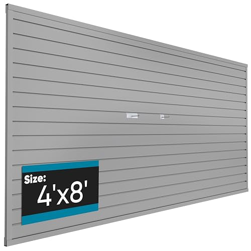 Brakki PVC Slat Wall Paneling 4x8 ft, Garage Organizer Storage System, Grey Slatwall Panels for Garage Organization Product, Heavy Duty Wall Mounted Tool Storage for Home - color: Grey, size: 4x8 Ft