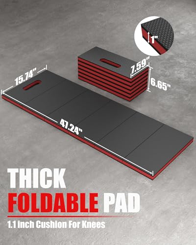Foldable EVA Utility Mat with Handle, Heavy Duty Mechanic Mat for Kneeling, Workouts, Garages, Gardening, Camping, Picnics, Outdoor Adventures and Home Gyms, Red - color: Red