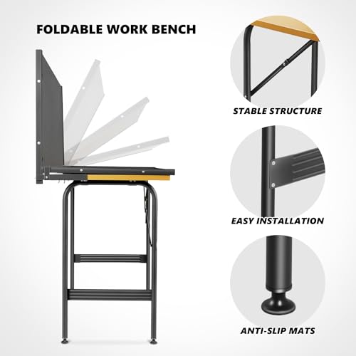DNA MOTORING 46'' Heavy Duty Work Bench, Hardwood Workbench with Pegboard, Work Table for Garage, Woodworking Shop, Office, Home, w/ 20pcs Multifunctional Hooks, TOOLS-00457