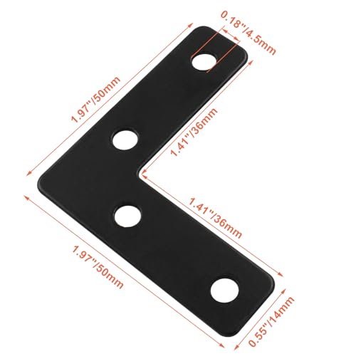 Bivethoi 20 Pcs L Shape Flat Mending Plates, 50 x 50mm (2" x 2") Stainless Steel Corner Braces with Screws, Flat Angle Brackets for Wood Furniture Repair, Cabinet, Shelf & DIY Projects, Black - size: 50x50mm/2"x2", style: L shape