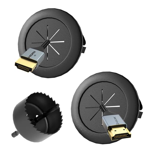VCELINK in-Wall Cable Management Kit, 2.44" (62 mm) Mini Wall Cord Hider for TV/Coaxial/HDMI/Speaker Cords, Includes 2 Pass-Throughs, Locking Brackets, and Hole Saw Drill Attachment, Black, 2 Pack - color: Black, size: 2.44in/62mm