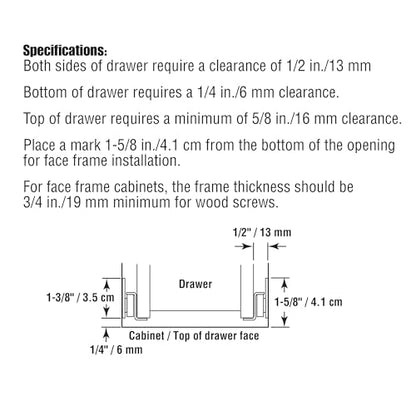 Prime-Line MP7212 Drawer Slide Kit – Replace Drawer Track Hardware – Self-Closing Design –Fits Most Bottom/ Side-Mounted Drawer Systems –19-3/4 In. Steel Tracks, Plastic Wheels, White (1 Pair)