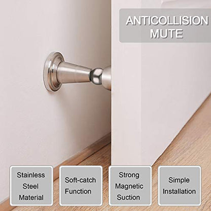 Blulu 2 Pack Magnetic Door Stopper Soft-Catch Stainless Steel Magnetic Door Catch Heavy Duty Wall Mounted & Floor Mounted Doorstops Holder for Keeping Open, Silver