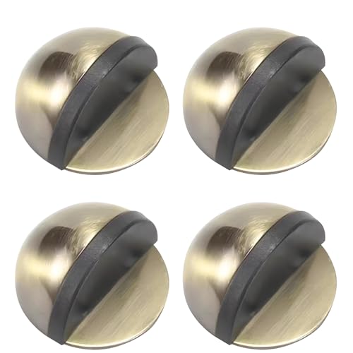 New 4 Pcs Floor Mounted Door Stops, Self-Adhesive Stainless Steel Door Stoppers- No Drill Doorstop with Rubber Bumper Wall Protector，Half Dome Floor Gate Stopper for Home Office (Non-Porous) - style: Non-porous