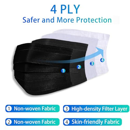Disposable Face Mask 4-Ply for Adult, Soft Face Masks, Breathable Safety Mask… - color: Black1