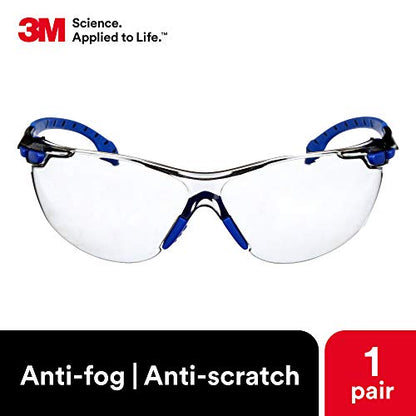 3M Safety Glasses, Solus 1000 Series, ANSI Z87, Scotchgard Anti-Fog, Indoor/Outdoor Grey Lens, Blue/Black Frame, Pack of 1 - size: Single, style: Gray I/O Lens, Blue/Black Frame