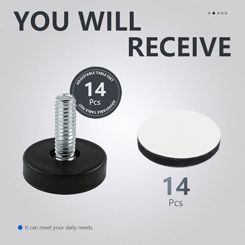 BDS-HOME 14pcs 1/4” Thread Furniture Leveling feet, Adjustable Furniture Levelers Feet for Tables Cabinets Chairs Stool Legs Adjusting (NO T-Nuts) - color: No Screws
