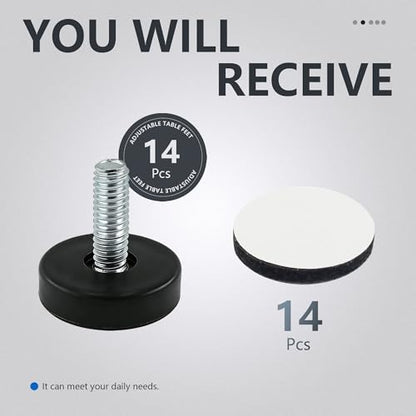 BDS-HOME 14pcs 1/4” Thread Furniture Leveling feet, Adjustable Furniture Levelers Feet for Tables Cabinets Chairs Stool Legs Adjusting (NO T-Nuts) - color: No Screws