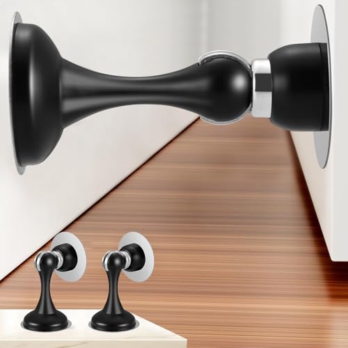 YDAJIURI 2Pack Magnetic Door Stop No Drilling Door Stop with 3D Adhesive Tapes Keep Door Open Door Stainless Steel Screws for Stronger Mount (Black) - color: Black, size: 2 Pack