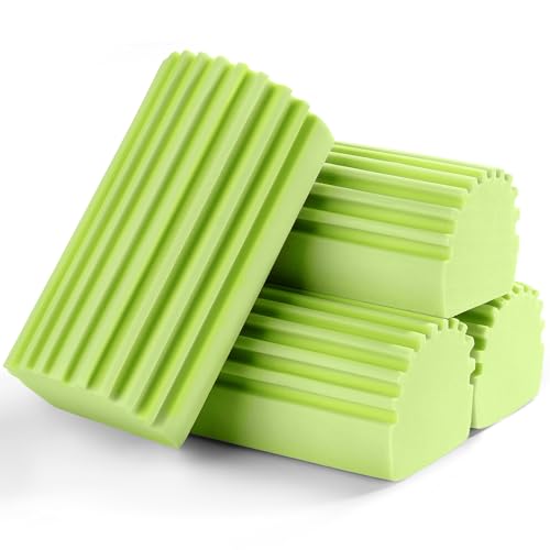 Jeymei 4-Pack Damp Clean Duster Sponge, Sponge Cleaning Brush, Duster for Cleaning Blinds, Glass, Baseboards, Vents, Railings, Mirrors, Window Track Grooves and Faucets Green Non-Scratch Sponges - color: Green, size: 4