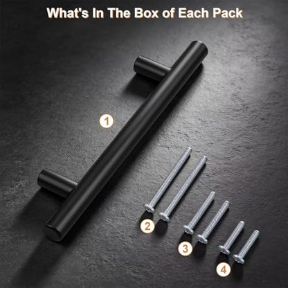 Probrico 5 Pack Hole Centers (102mm) 4inch Matte Black Cabinet Handles,Hollow Stainless Steel Dresser Drawer Pulls,Euro Pull Handle for Kitchen Cabinets 6.25inch Length - size: Center to Center: 4 inch