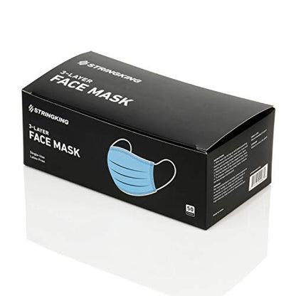 StringKing Disposable Face Masks for Protection - 3-Ply Mask - Premium Filter, Adjustable Metal Nose Piece and Elastic Band Ear Loops - Latex-Free (Box of 50 - Blue)