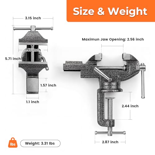 Galio 2.5 Inch Bench/Table Vise - 360° Swivel Base Clamp-On, Quick Adjustment Portable Clamp for Woodworking, Metalworking, Drilling, Sawing, Pipe Cutting, Handcraft & Home Repair