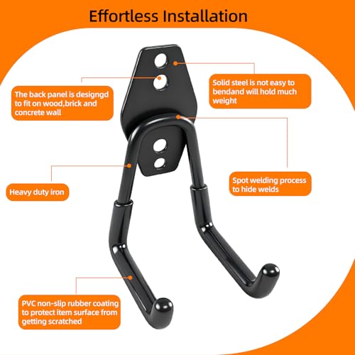 20 Pack Heavy Duty Garage Hooks Wall Mount Steel Garage Storage Hooks with Anti-Slip Coating for Hanging Ladders,Bikes,Garden Tools,Bulk Items Ropes and More Equipment