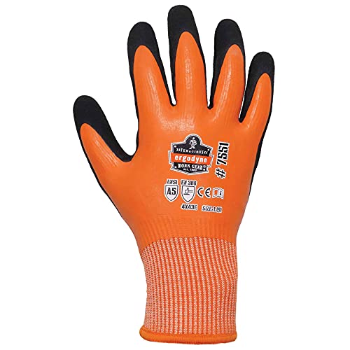 Ergodyne ProFlex 7551 Coated Waterproof Winter Work Gloves - A5 Cut-Resistant, orange,small,count of 2 - size: Small (Pack of 1)