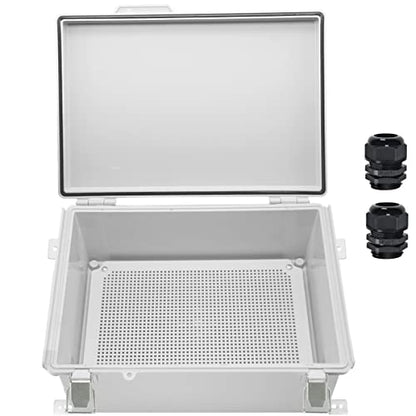 Zulkit Junction Box,IP67 Waterproof Electrical Box Hinged Cover Stainless Steel Buckle Plastic Enclosure for Project w Mounting Plate Wall Bracket and 2 Cable Gland Grey 13.8"x9.8"x5.9"/350x250x150mm - color: Grey Cover, size: 13.8"x9.8"x5.9"