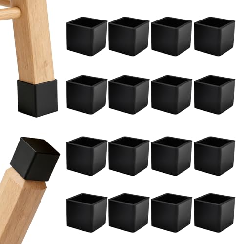 16 Pcs 3/4" x3/4" Square Silicone Chair Leg Floor Protectors, Rubber Chair Leg Caps, Flexible & Anti-Slip Chair Table Leg Covers, Wood Post End Cap, Furniture Leg Covers for Patio Indoor, Black - size: 3/4"