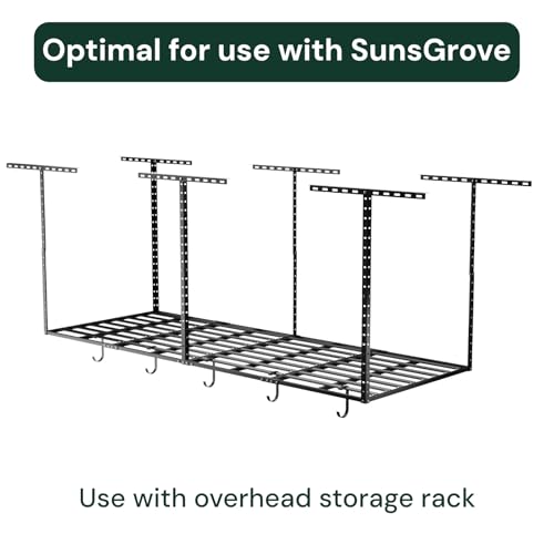 SunsGrove Heavy-Duty 4-Pack Overhead Garage Ceiling Storage Hooks, Add-On Storage Flat Hook Accessory for Hanging Bikes and More, Supports Up to 53lbs