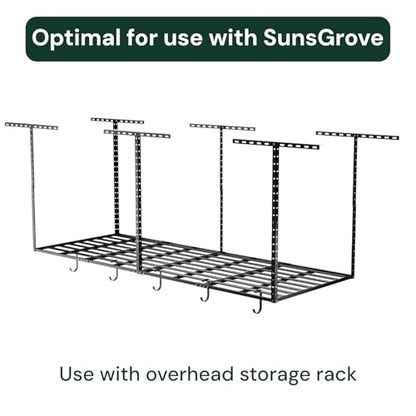SunsGrove Heavy-Duty 4-Pack Overhead Garage Ceiling Storage Hooks, Add-On Storage Flat Hook Accessory for Hanging Bikes and More, Supports Up to 53lbs