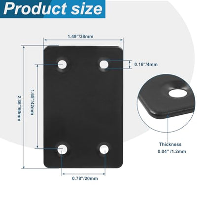 BokWin 12Pcs Flat Straight Mending Plates,2.4"x1.5" Mounting Bracket Plate, 0.05" Thickness Stainless Steel Straight Corner Brackets,Flat Corner Brace for Furniture Repair with Screws(Black) - size: 2.4" x 1.5" (Black)