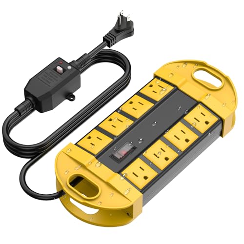 CCCEI GFCI Outdoor Power Strip Weatherproof with 8 AC, Waterproof Extension Cord with Multiple Outlets, Wall Mount Surge Protector Flat Plug, Christmas Exterior Garden, Yard, 10FT, Yellow. - color: Yellow, size: 10FT