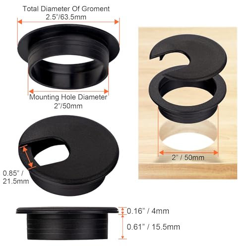 2 Inch Desk Grommet - 40Pcs Plastic Desk Cord Hole Cover, 50mm Diameter Black Cable Grommets Hole Cover for Organized Wires & Cords Through Computer Table/Countertops - size: 40 Pack