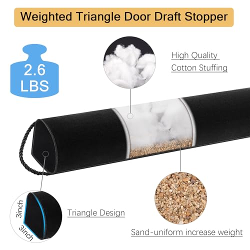 Weighted Door Draft Stopper 36 Inch Triangle Door Snake Blocker Cold Air Noise Light Under Door Sweep Weather Stripping Door Seal More Fits 0 to 3" Large Door Gaps,Quick Install Black - size: 36.5