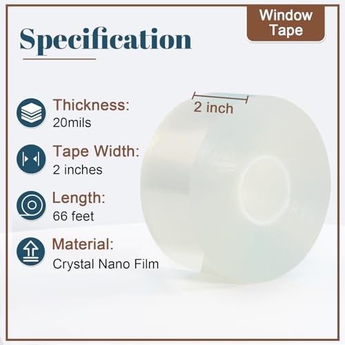 Window Sealing Tape 2 Inch x 66 FT Transparent Weather Stripping Residue-Free Clear Window Insulation Tape for Windows ac Insulation Glass Gaps Tape Door Windproof - style: 2 Inch x 66 Ft