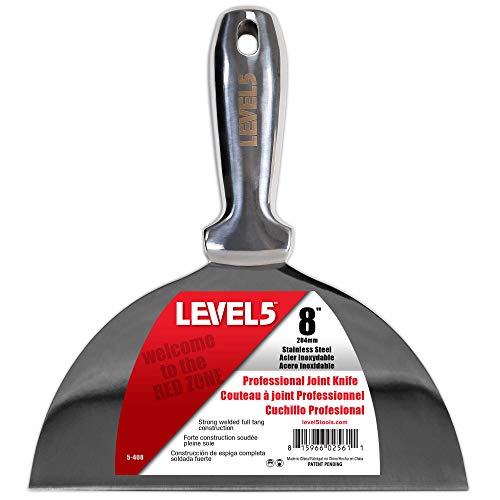 8" All Stainless Steel Joint Knife - LEVEL5 | Professional Grade Putty Blade, Premium Polished All-Metal, Precision Ground Edge, Ergonomic, Corrosion Resistant | 5-408 - size: 8-Inch